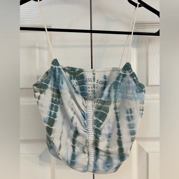 Aeropostale Tie Dye Cropped Spaghetti Strap tank top Blue White Green - Picture 1 of 5